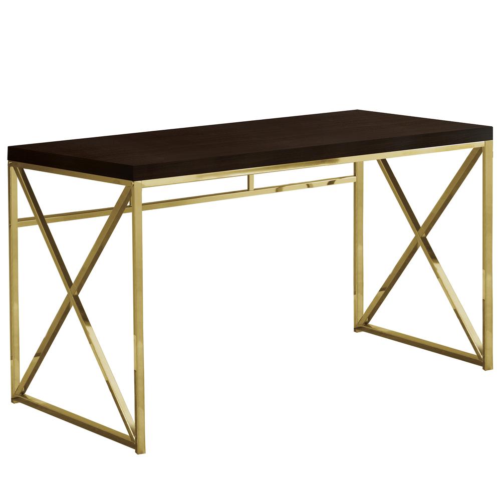 Elena - Computer Desk Home Office Laptop Work Brown Laminate Gold Metal