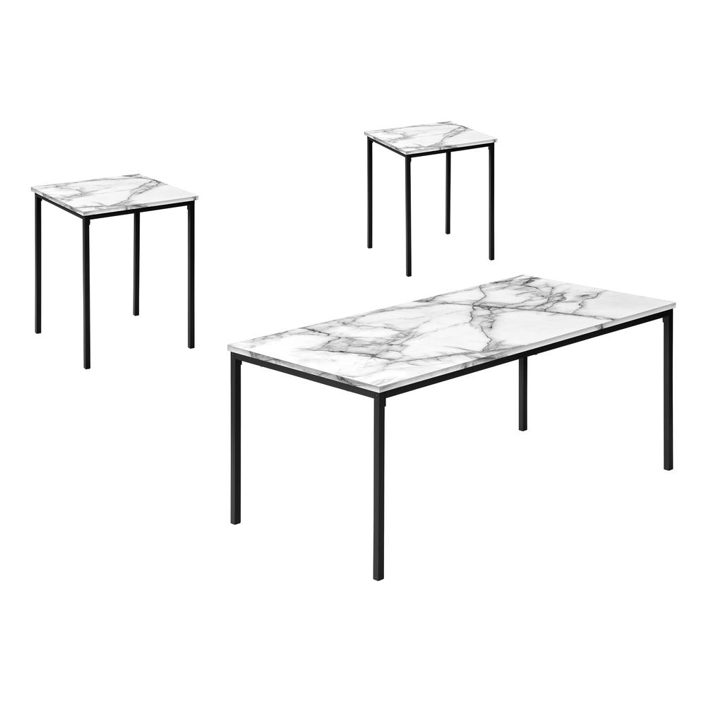Rinjani - Table Set 3pcs Set Coffee End Black Metal White Marble