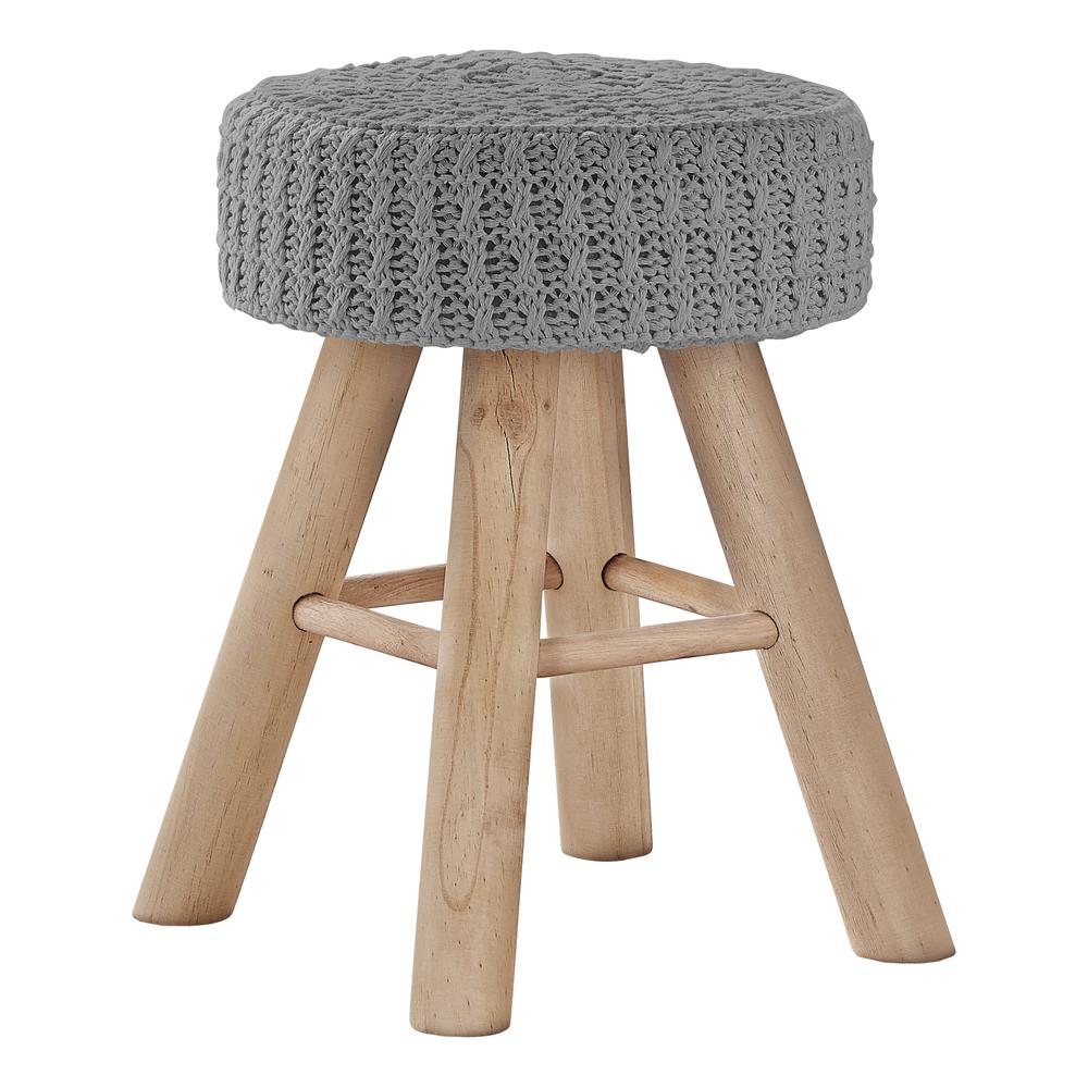 Giolla - Ottoman Pouf Footrest Foot Stool 12" Round Grey Velvet Natural
