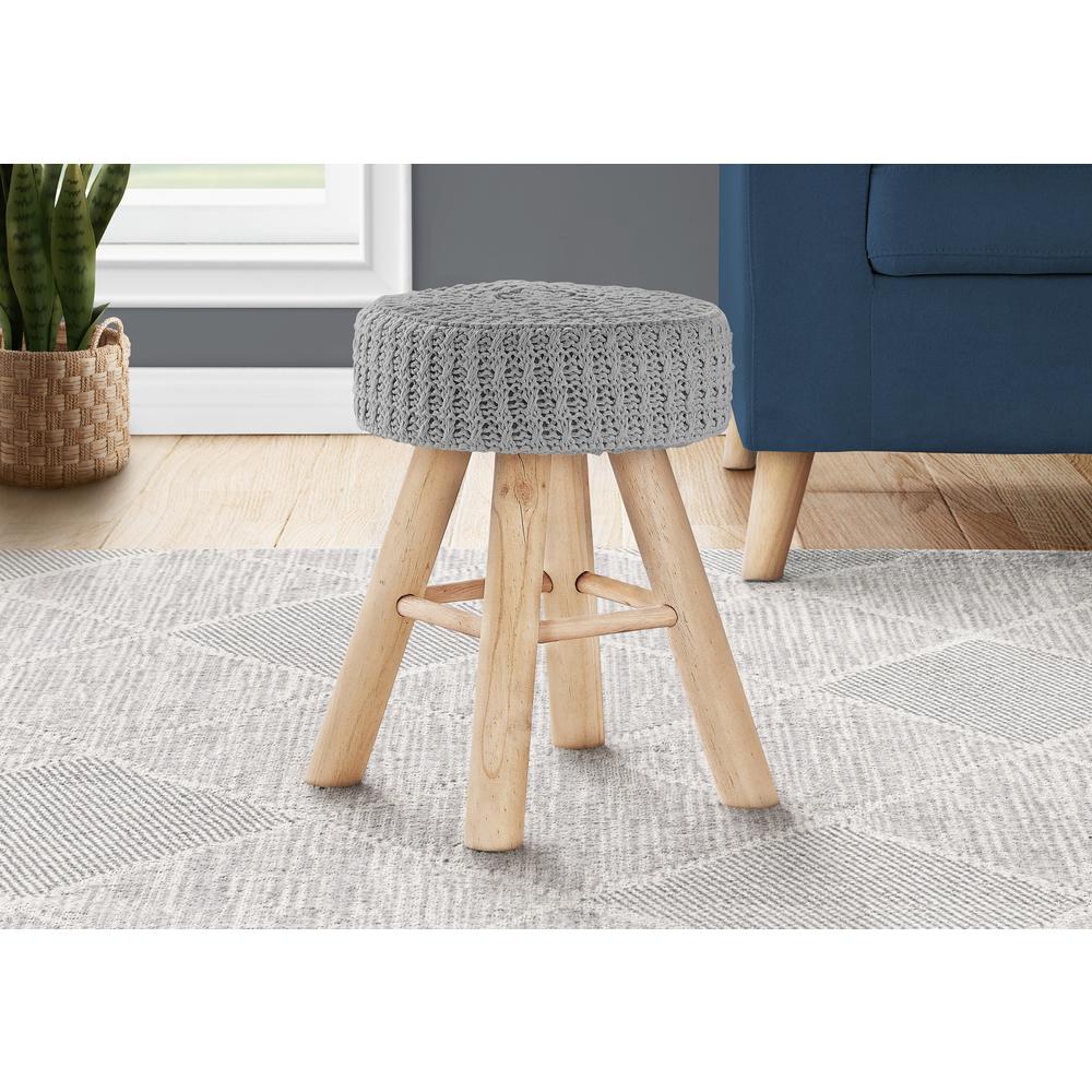 Giolla - Ottoman Pouf Footrest Foot Stool 12" Round Grey Velvet Natural