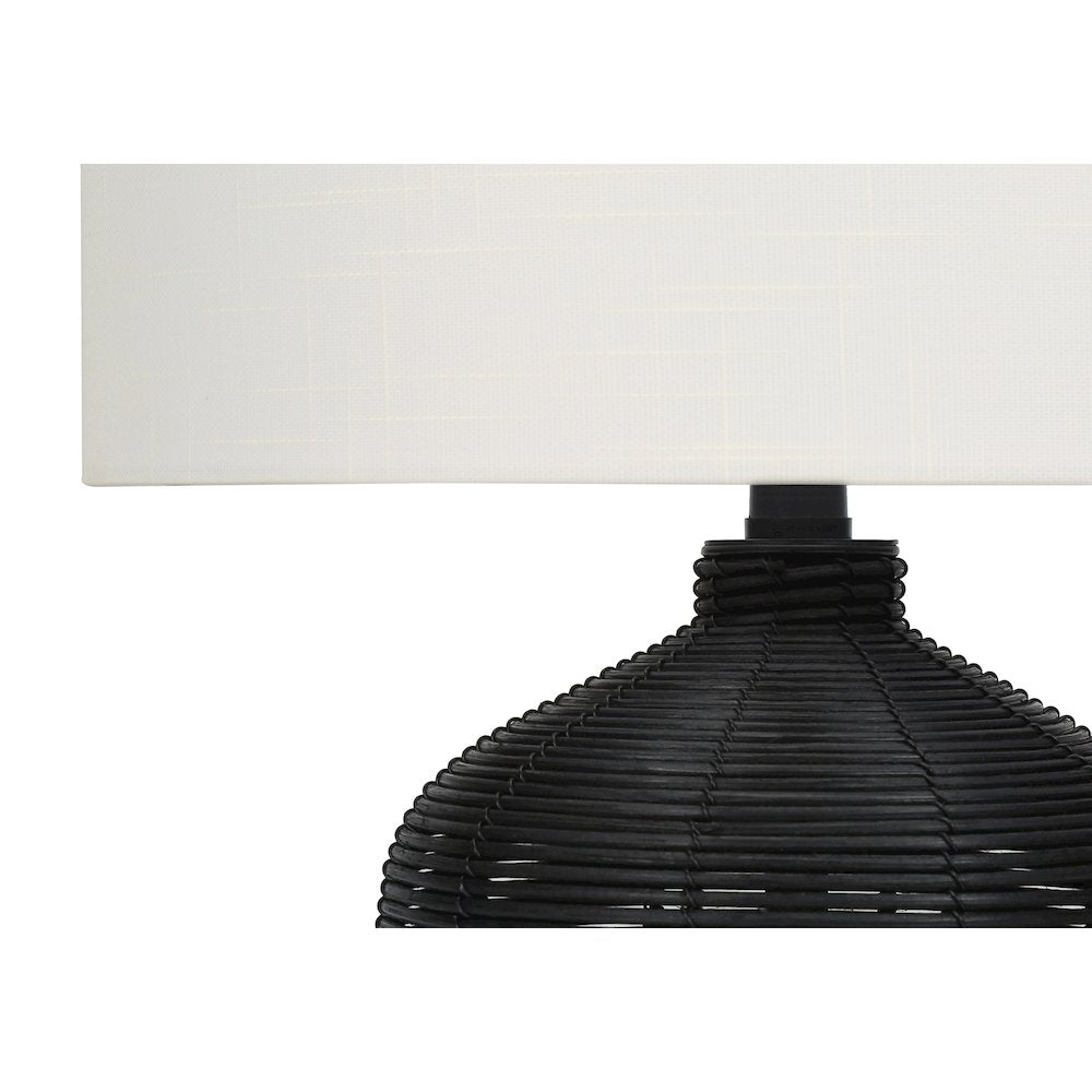 Jovia - Lighting 23"H Table Lamp Black Rattan Ivory / Cream Shade