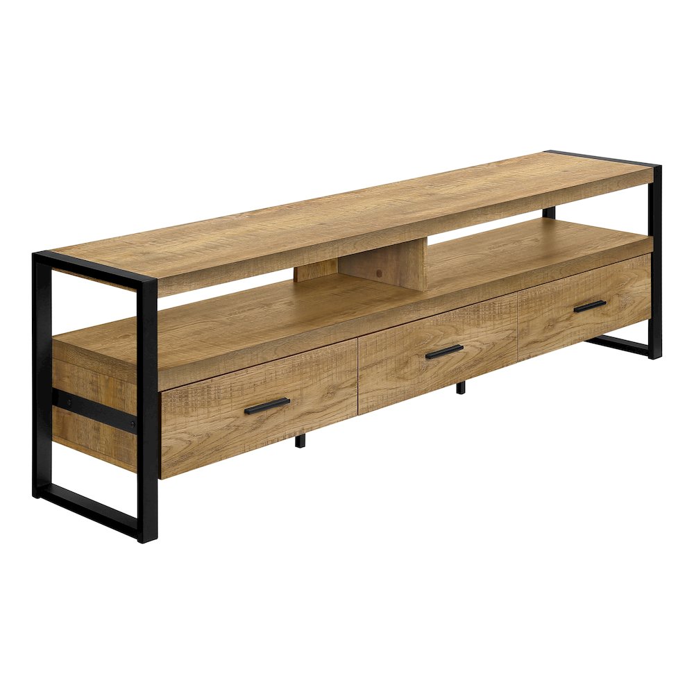 Tv Stand, 72 Inch, Console, Media Entertainment Center, Storage Drawers, Living Room, Mango Wood-look, Black Metal, Contemporary, Modern