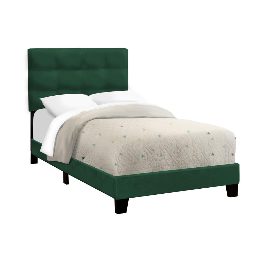 Bed, Twin Size, Upholstered, Frame Only, Green Velvet, Transitional