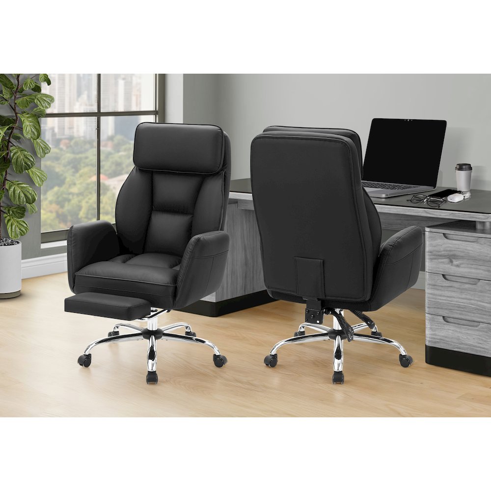 Office Chair, Adjustable Height, Armrests, Ergonomic, Swivel, Computer Desk, Work, Black Leather Look, Chrome Metal, Contemporary, Modern