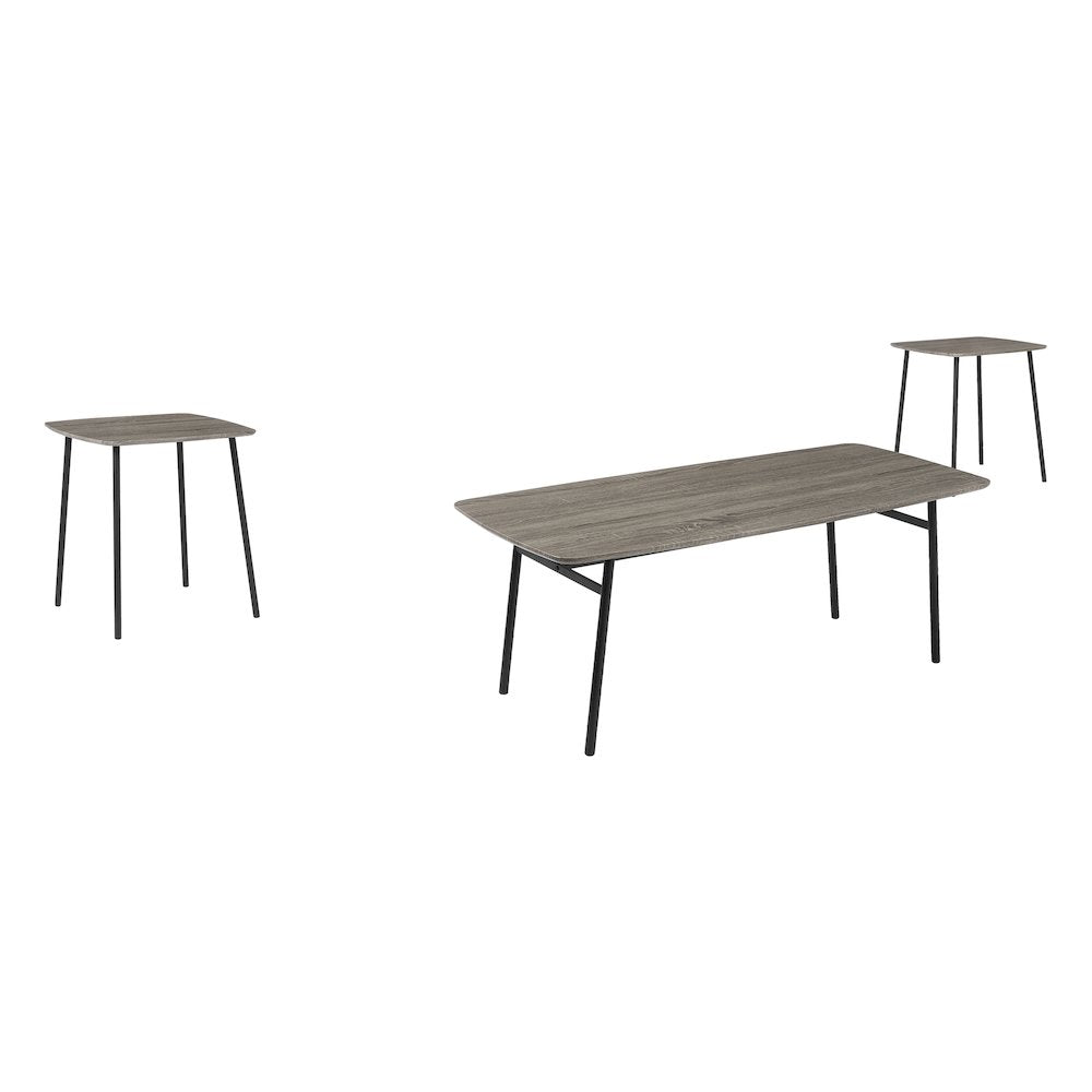 Table Set, 3pcs Set, Coffee, End, Living Room, Grey Laminate, Black Metal, Contemporary, Modern