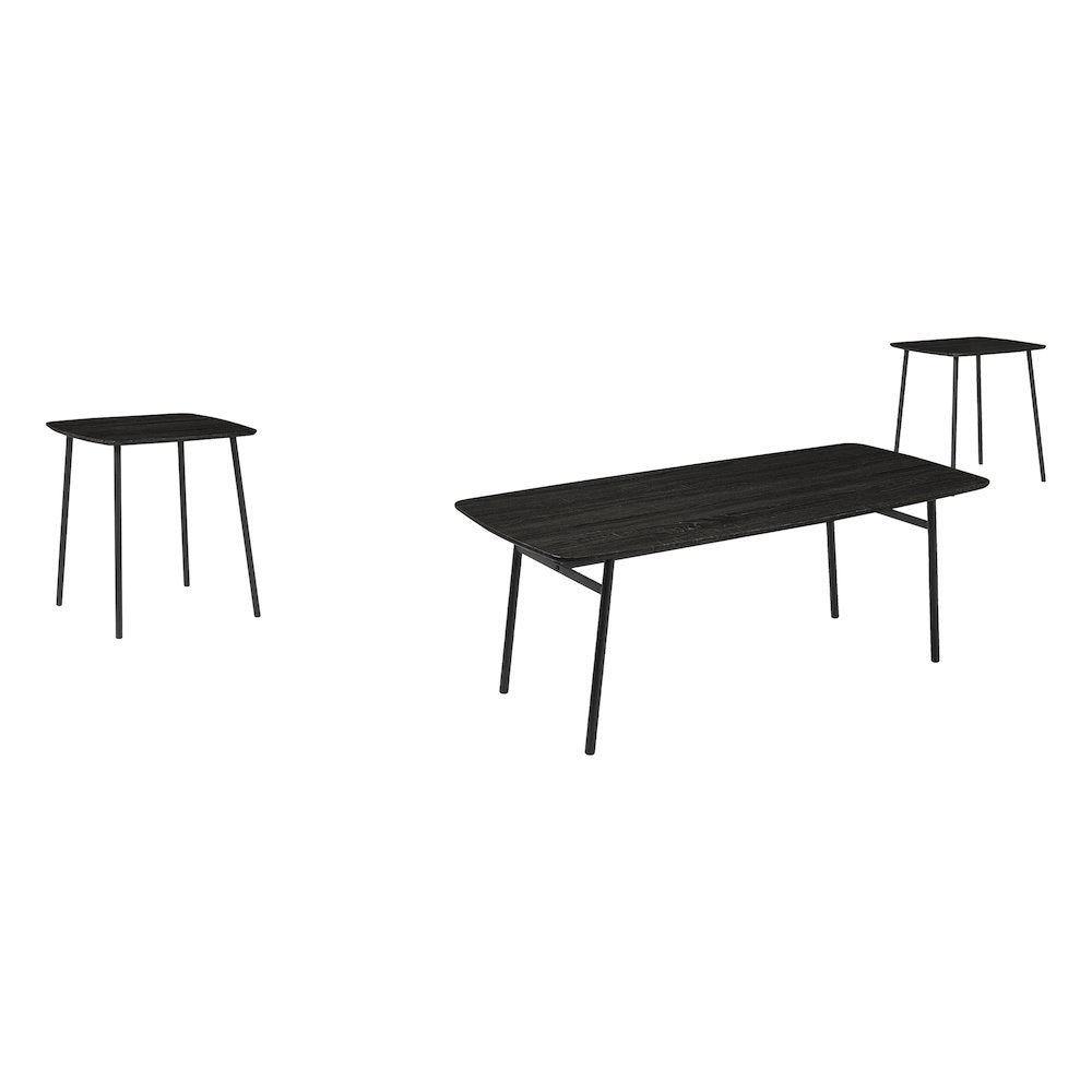 Table Set, 3pcs Set, Coffee, End, Living Room, Black Oak Laminate, Black Metal, Contemporary, Modern