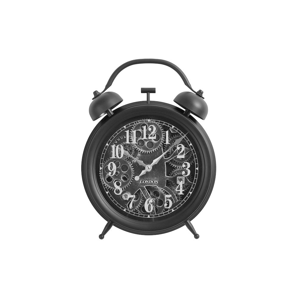 Brielle - Clocks 12" Round Gear Mechanism Table Clock Black Transitional