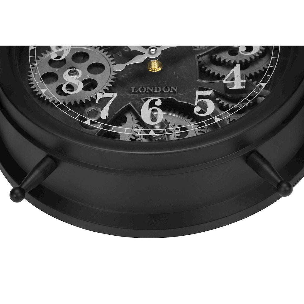 Brielle - Clocks 12" Round Gear Mechanism Table Clock Black Transitional