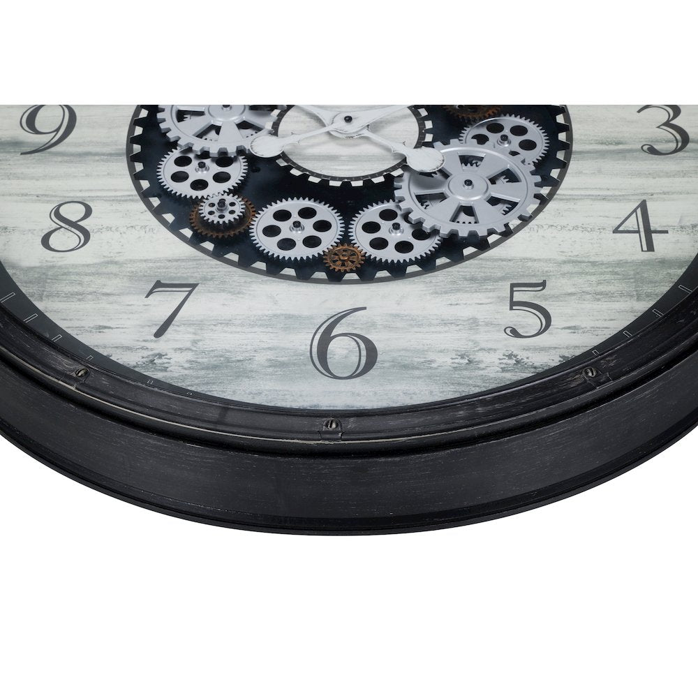 Valtina - Clocks 30" Round Gear Mechanism Large Oversized Wall Clock Brown