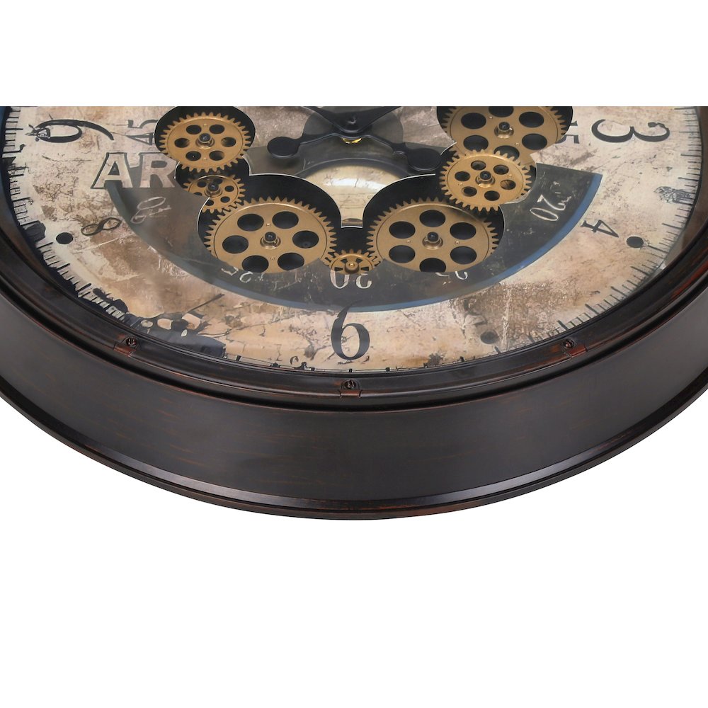 Marlette - Clocks 20" Round Gear Mechanism Wall Clock Brown Transitional