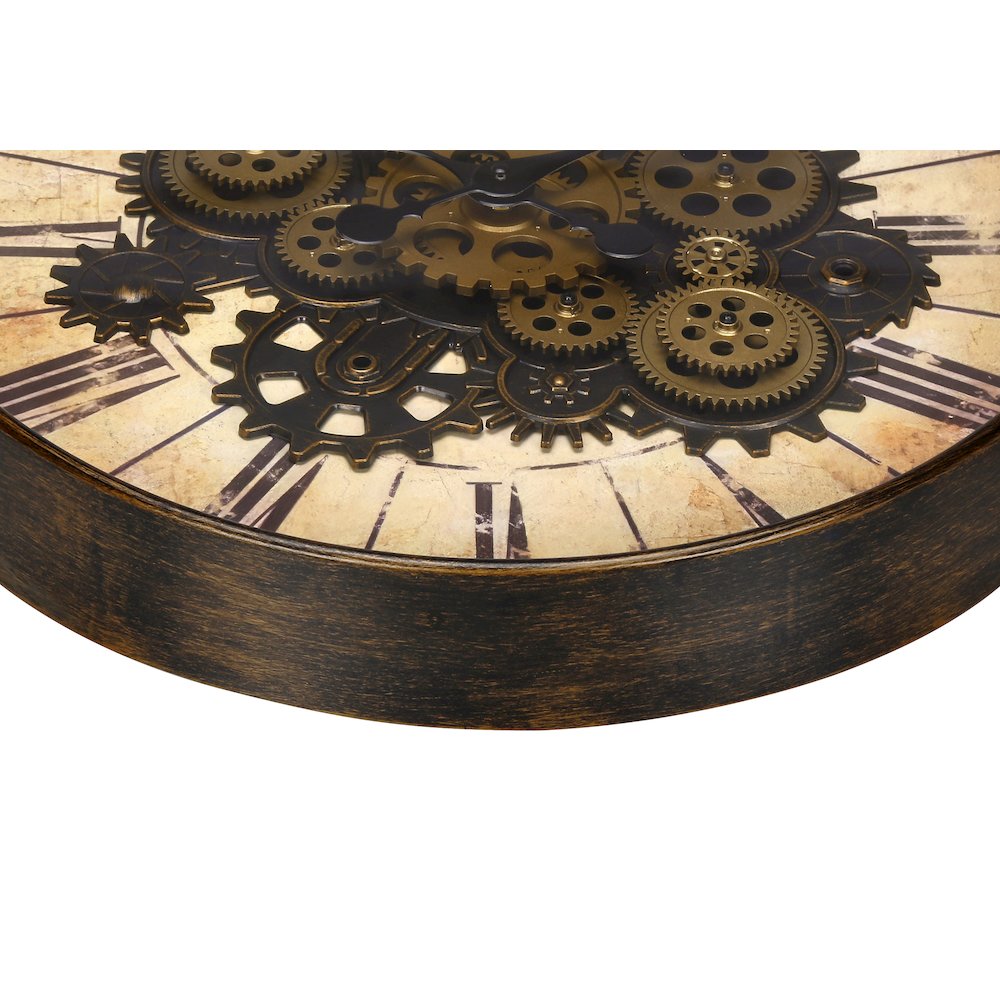 Kobie - Clocks 20" Round Gear Mechanism Wall Clock Brown Transitional