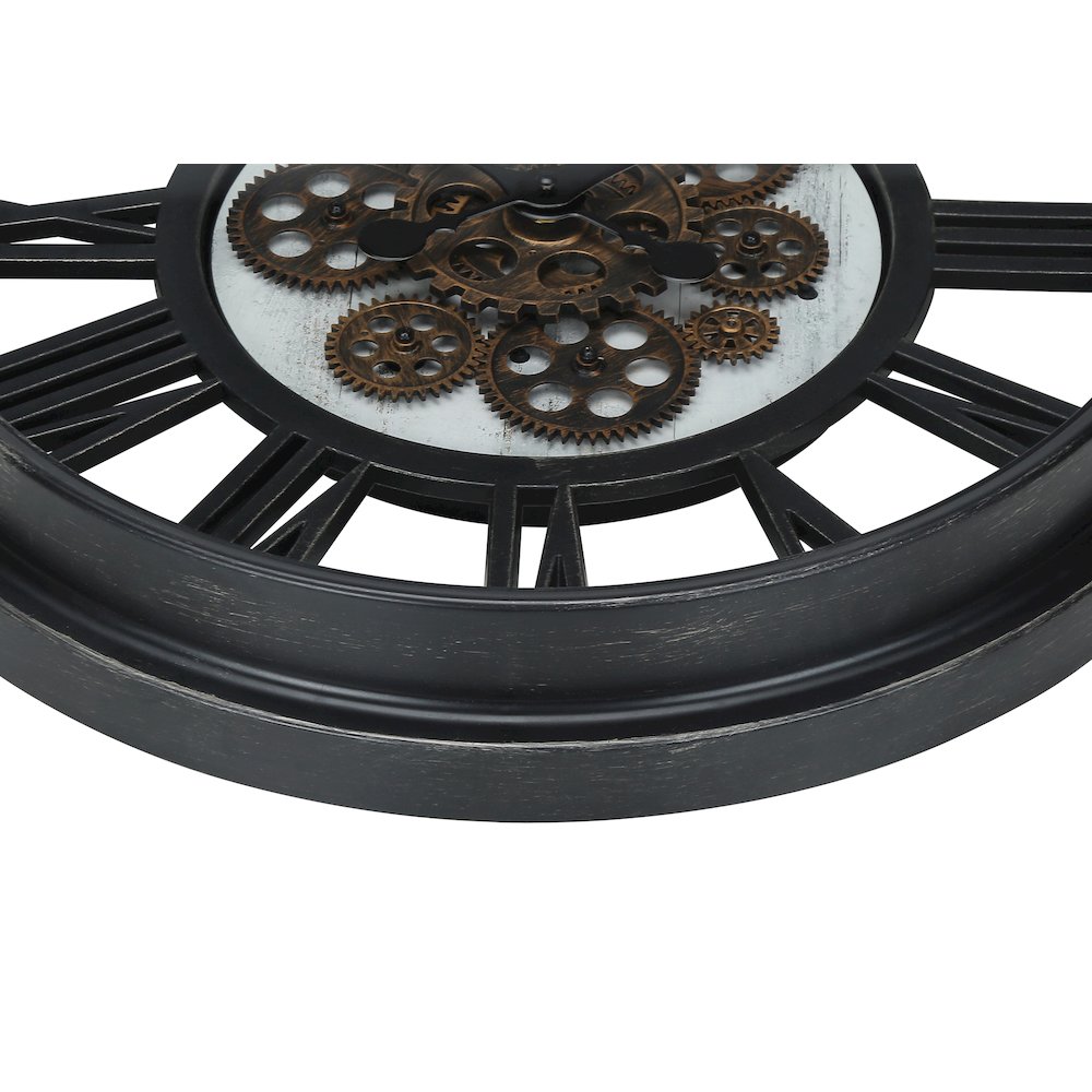 Elsbeth - Clocks 20" Round Gear Mechanism Wall Clock Black Transitional