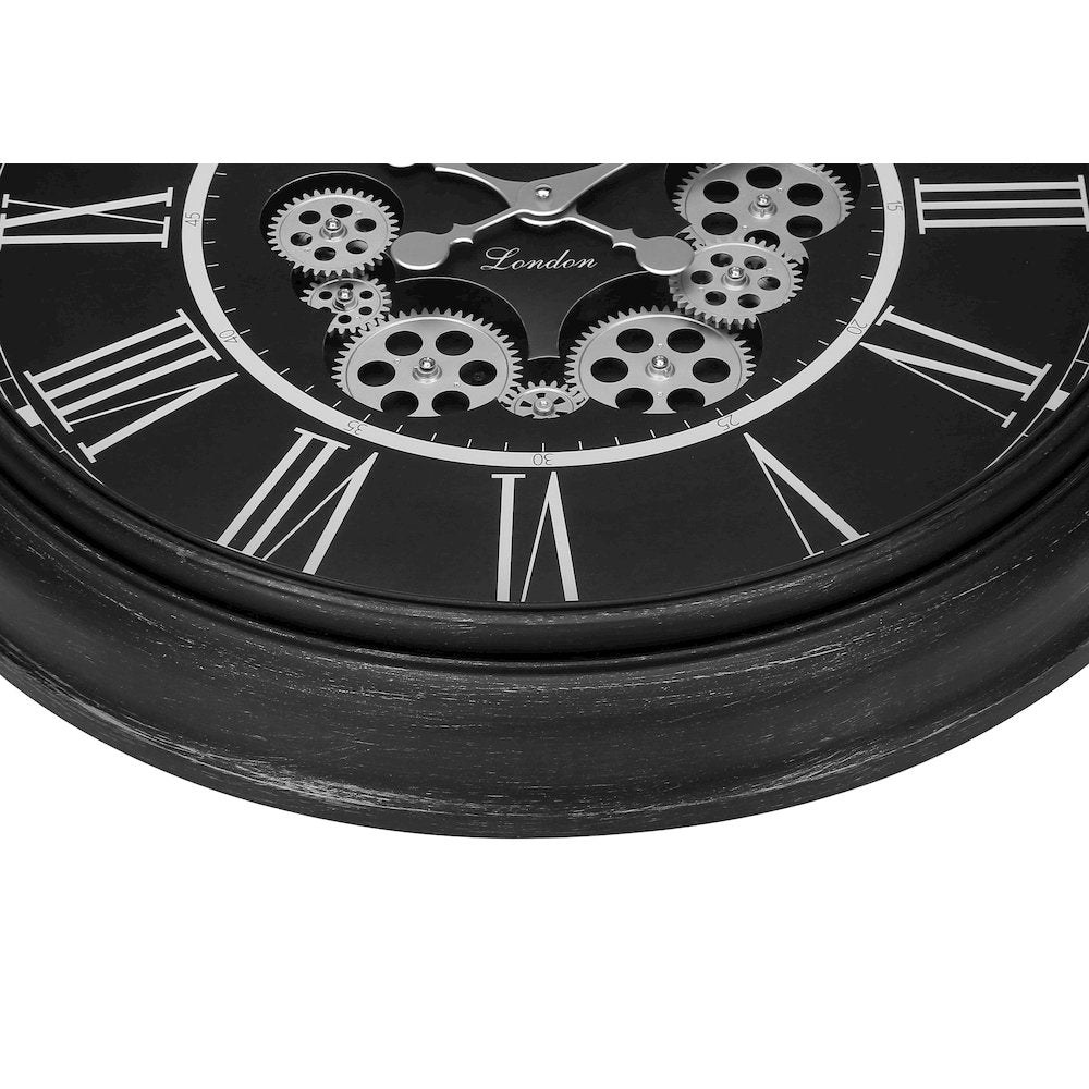Savion - Clocks 23" Round Gear Mechanism Wall Clock Black Transitional
