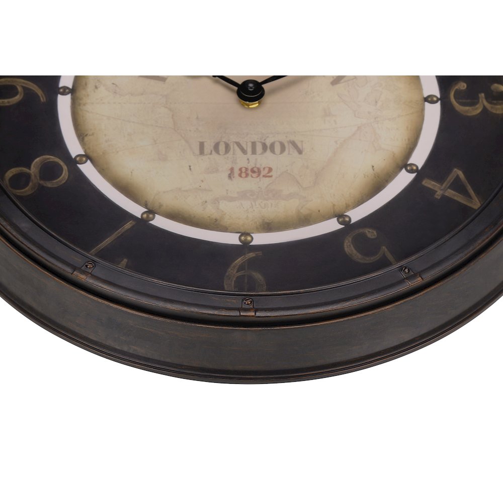 Odile - Clocks 16" Round Wall Clock Antique Brown Transitional