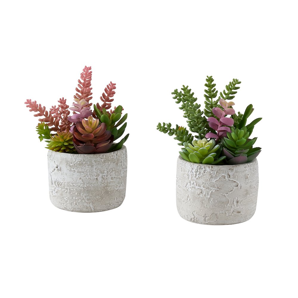 Himari - Artificial Plant Set Of 2 9" Tall Succulent Table Grey