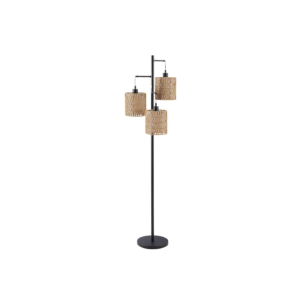 Edric - Lighting 73"H Floor Lamp Natural Rope Black Metal Modern
