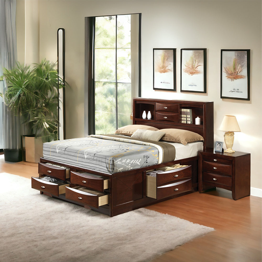 Roop Ireland Dark Espresso Wood Eastern King Bed – Panel Style with Underbed Storage