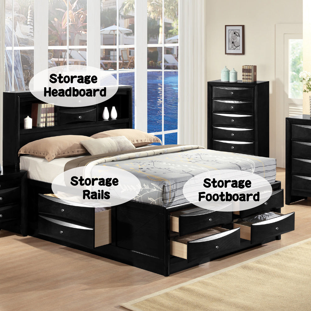 Daisy Ireland Queen Size Wooden Bed – Modern Sleigh Design with Storage Drawers