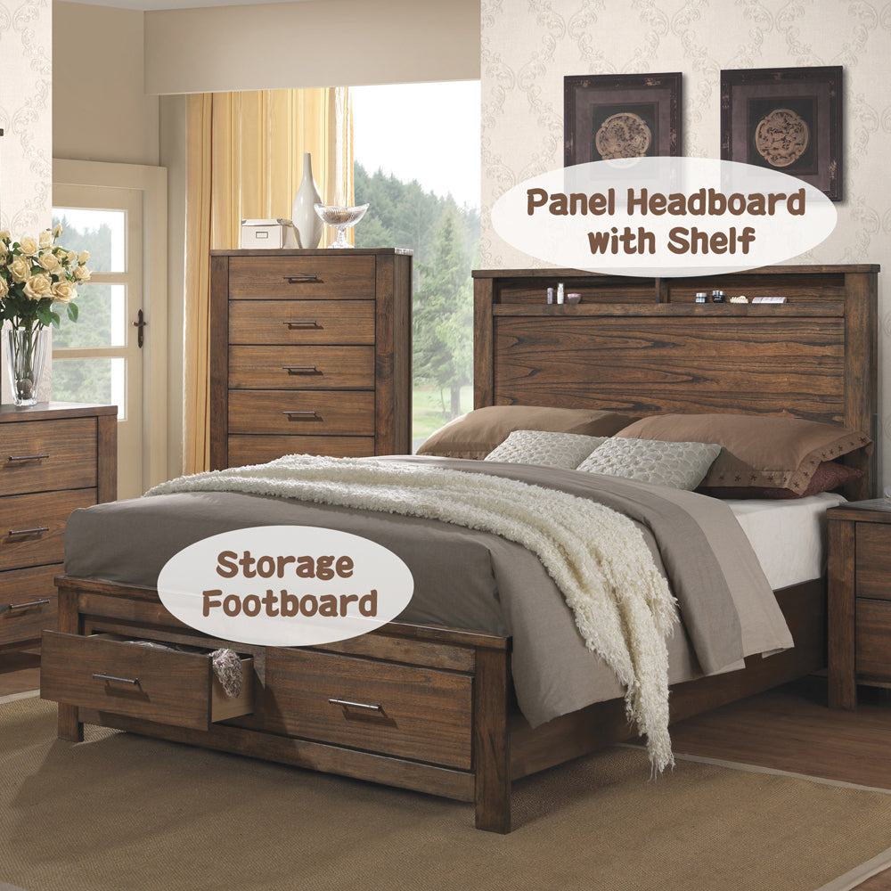 Sridama Merrilee Eastern King Brown Wooden Bed – Traditional Panel Design with Storage Drawers