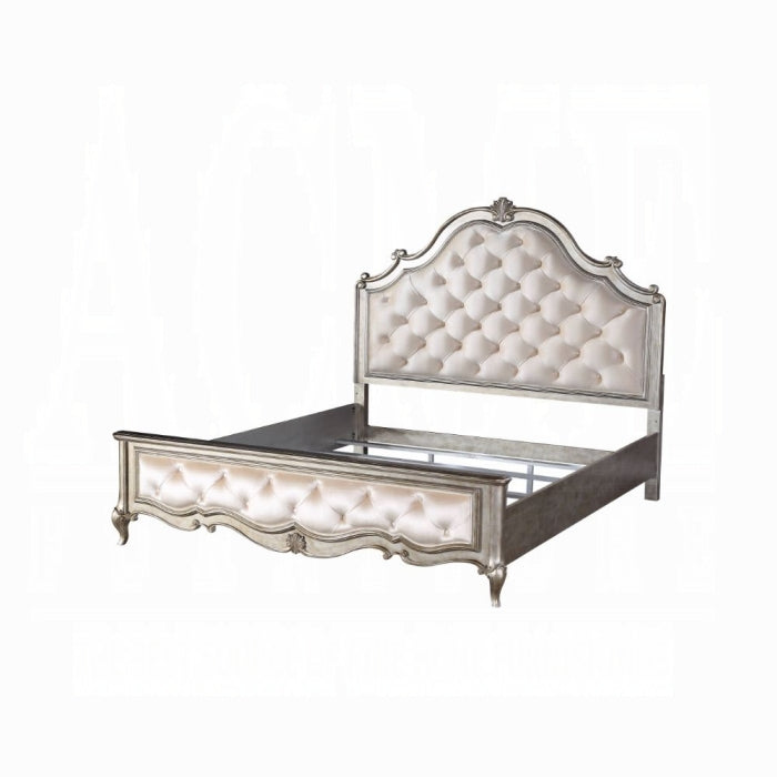 Esteban Queen Bed, Ivory Velvet & Antique Champagne