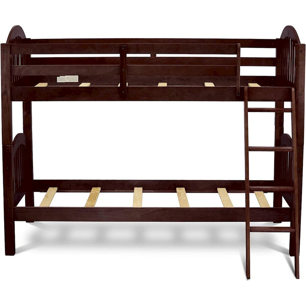 Tamarisk Verona Space-Saving Twin Java Solid Wood Bunk Bed  Built-In Ladder & Full Guard Rails