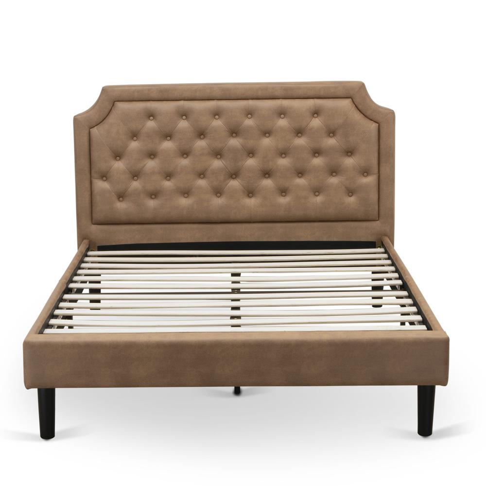 Anila Granbury Queen Brown Upholstered Wood Bed Frame  Modern Style with 9-Leg Full Support