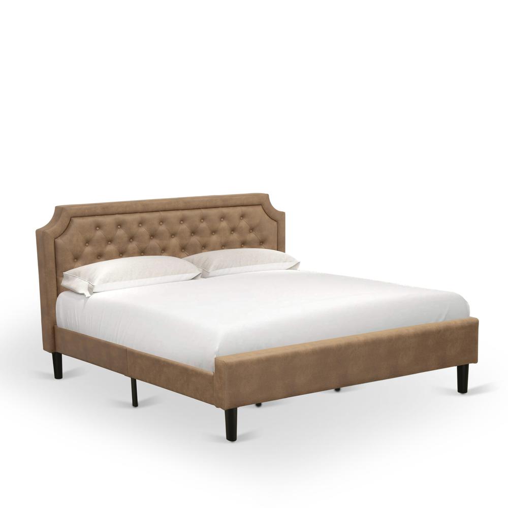 Reba K Collection King Size Brown Upholstered Bed  Modern Design with 9 Wooden Legs & Black Finish