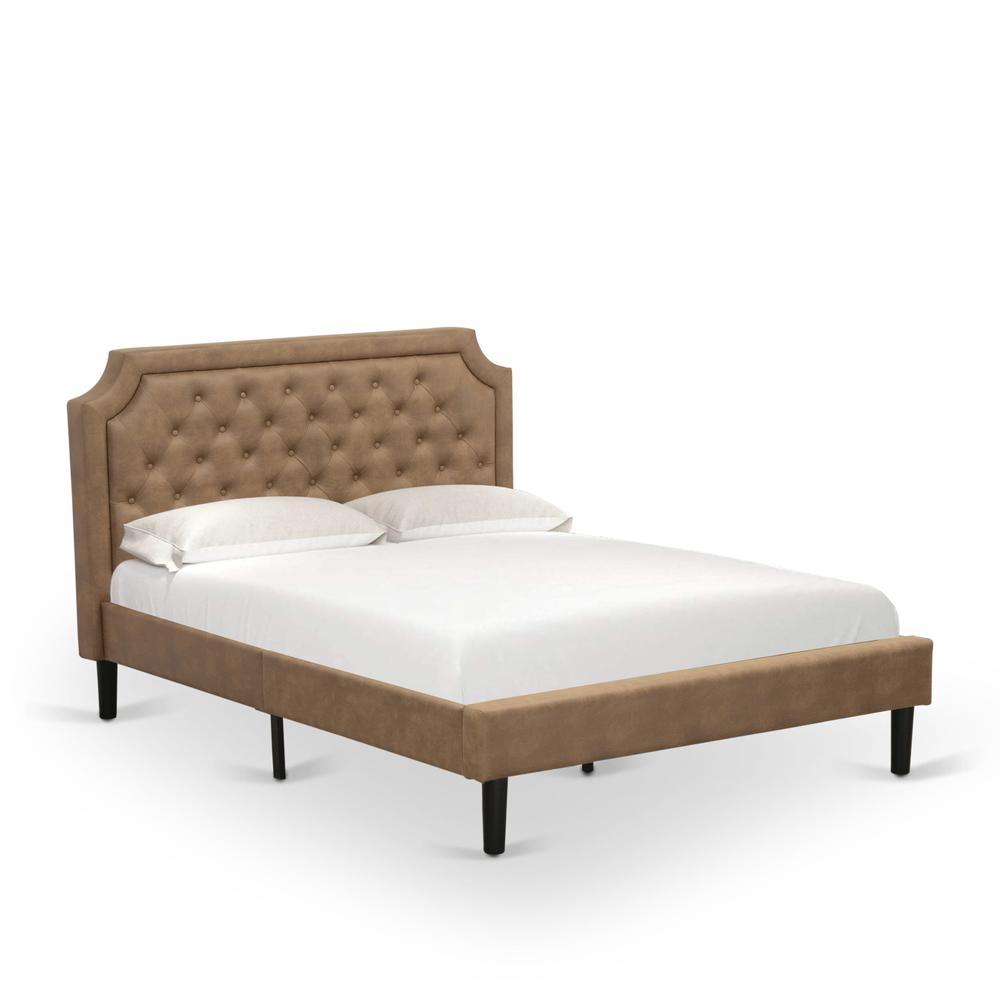 Anila Granbury Queen Brown Upholstered Wood Bed Frame  Modern Style with 9-Leg Full Support