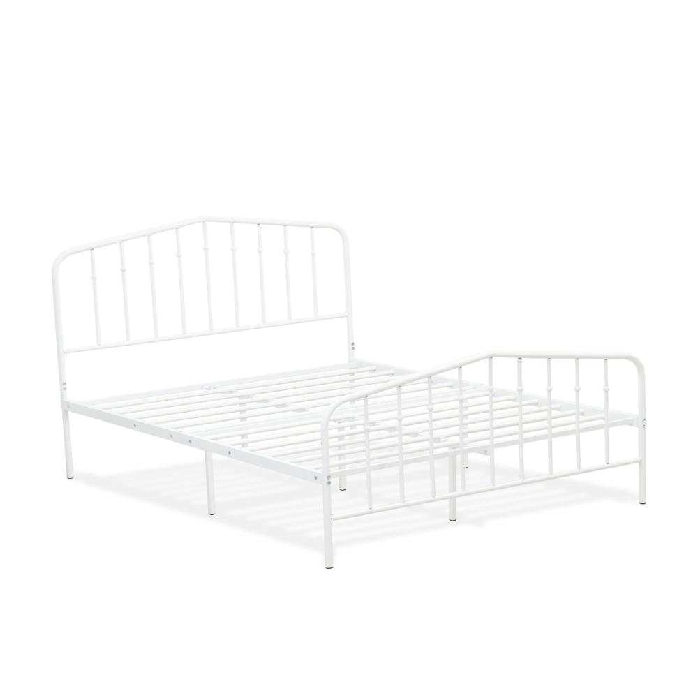 Toru Kemah Full Size White Powder-Coated Metal Bed  Sleek Frame with Extra Support