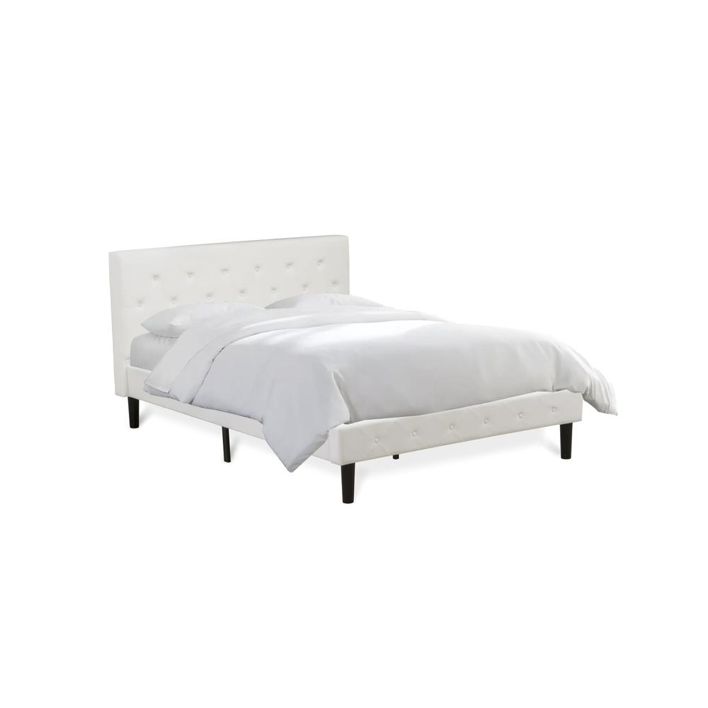 Ollwyn Aliana Nolan Queen Bed Frame in White Velvet  Button Tufted Upholstered Platform with Padded Footboard