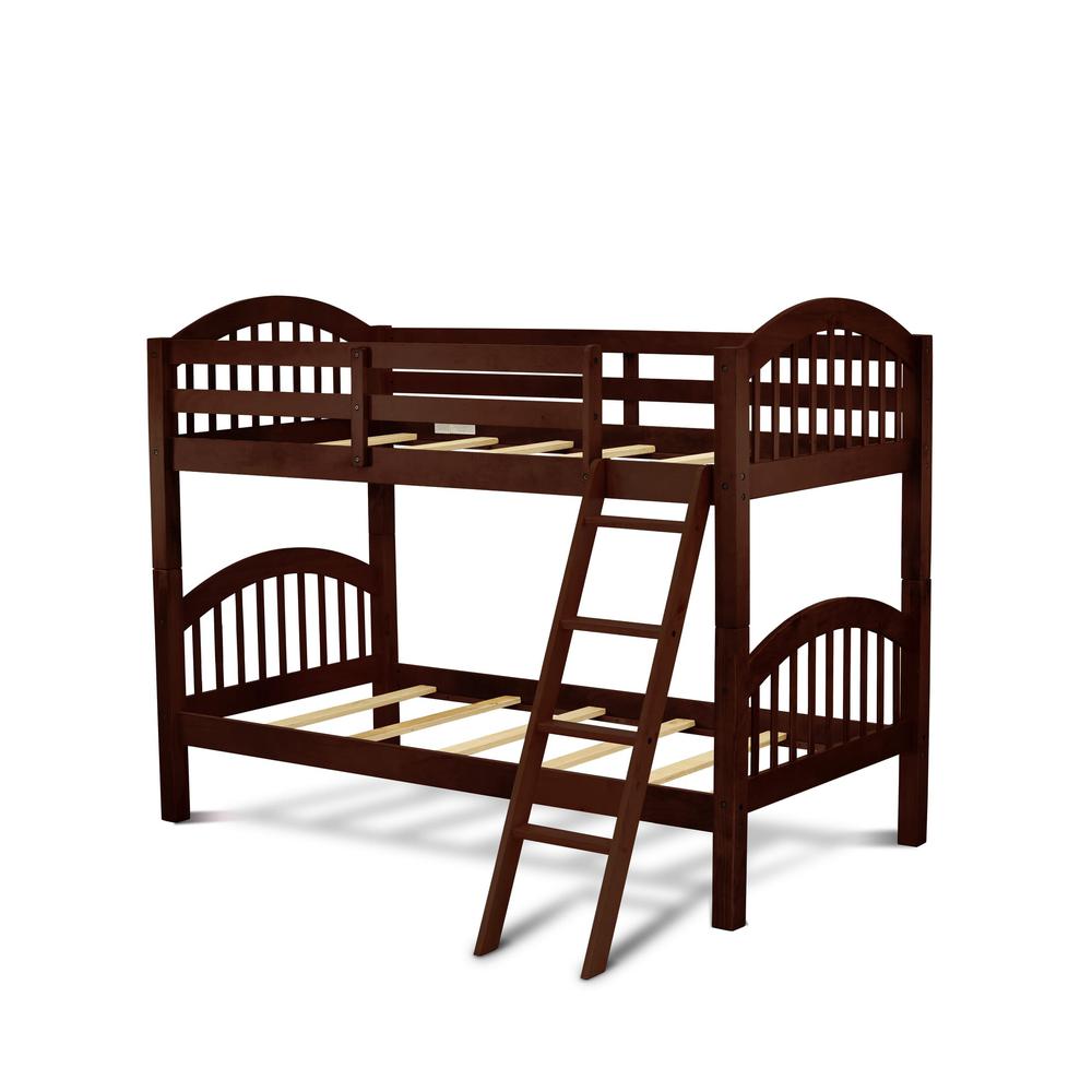 Weslen Verona Twin over Twin Java Wood Bunk Bed  Kids Safety Bunk with Built-in Ladder & Slats