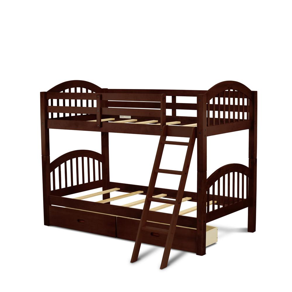 Zephyr Verona Twin over Twin Java Wood Bunk Bed  Staircase Design with Under Bed Drawers