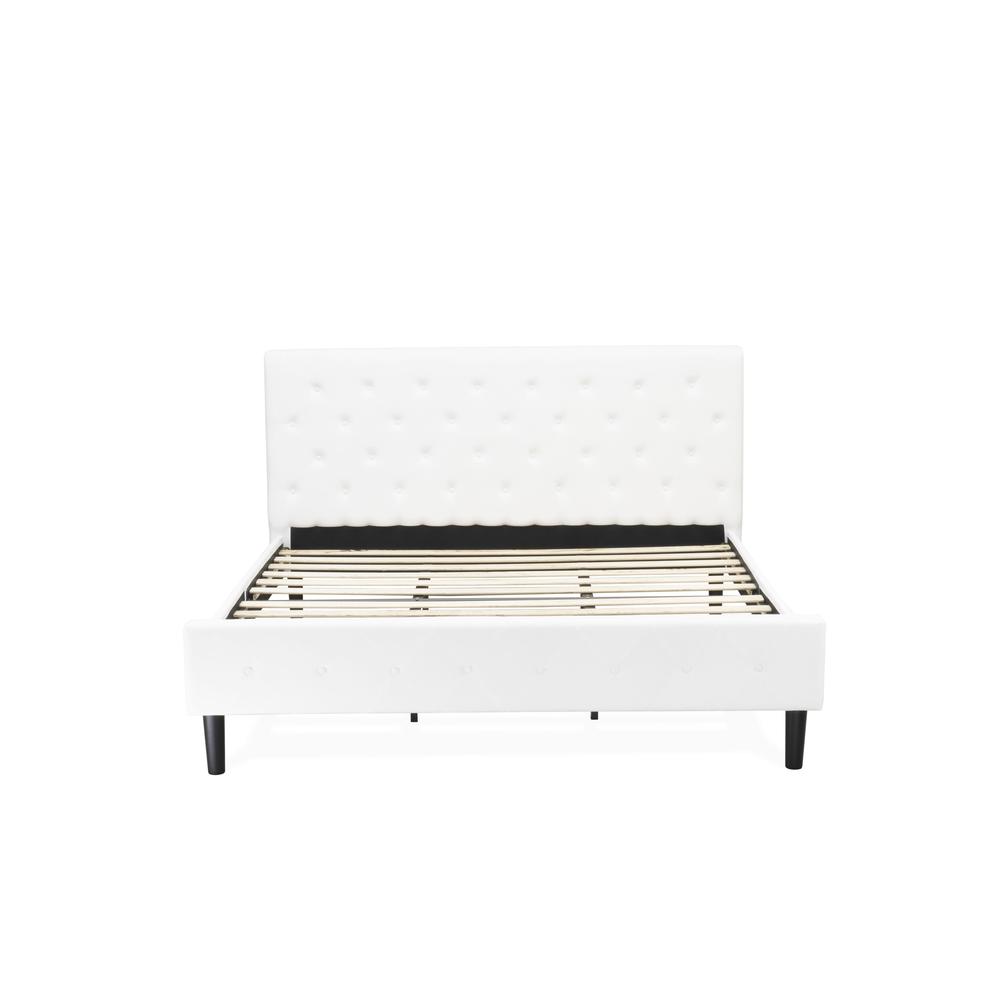 Lorenne Nolan King Size White Velvet Upholstered Platform Bed  Button Tufted Modern Design