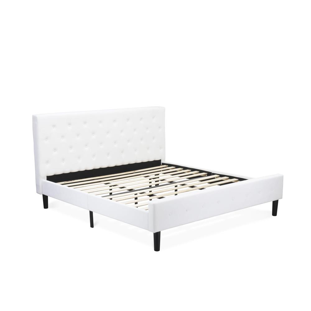 Lorenne Nolan King Size White Velvet Upholstered Platform Bed  Button Tufted Modern Design