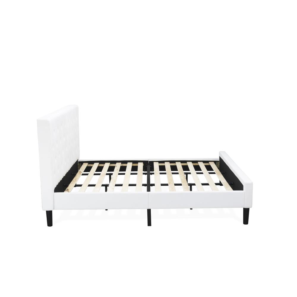Lorenne Nolan King Size White Velvet Upholstered Platform Bed  Button Tufted Modern Design