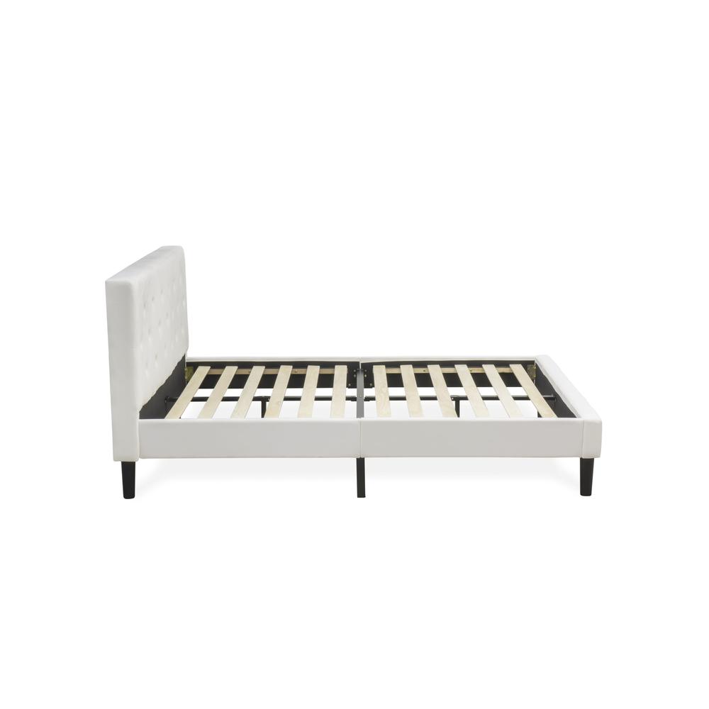 Ollwyn Aliana Nolan Queen Bed Frame in White Velvet  Button Tufted Upholstered Platform with Padded Footboard