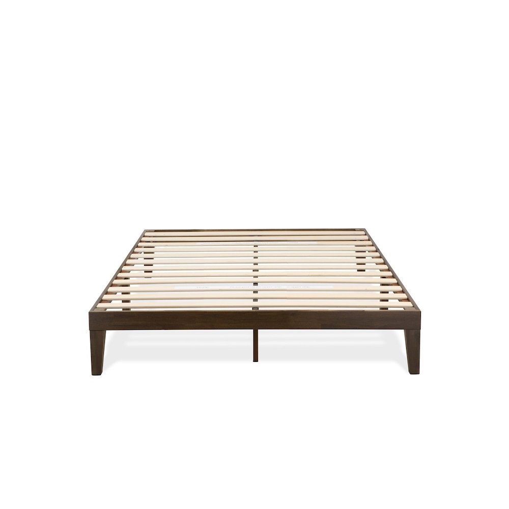 Otaki East West Queen Walnut Wood Panel Platform Bed - No Box Spring Required with Storage Space