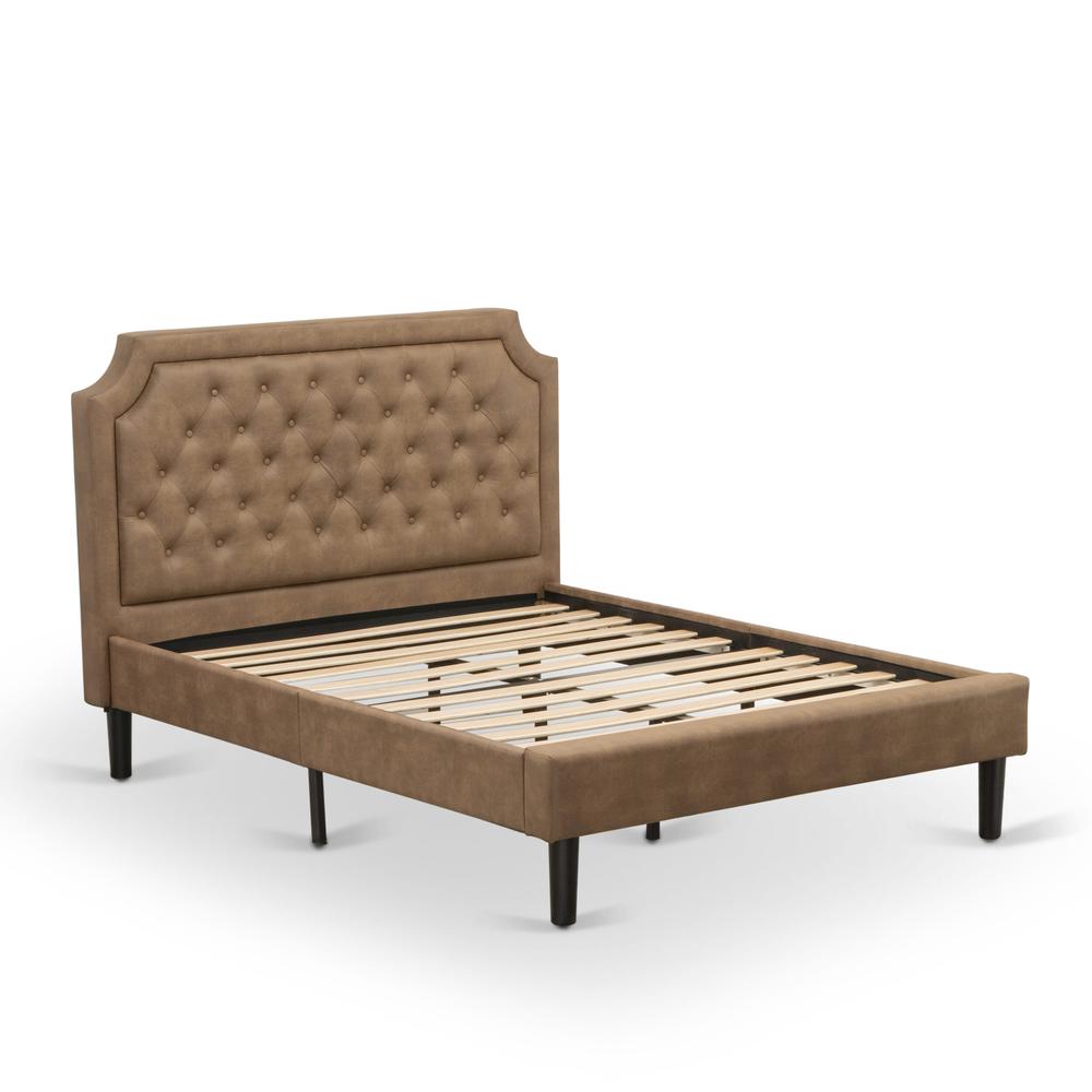 Brava Granbury Full Brown Upholstered Wood Bed Frame  Modern Design with Sturdy 9-Leg Support