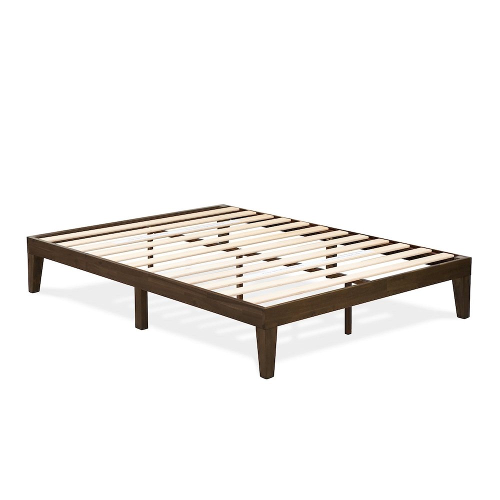 Otaki East West Queen Walnut Wood Panel Platform Bed - No Box Spring Required with Storage Space