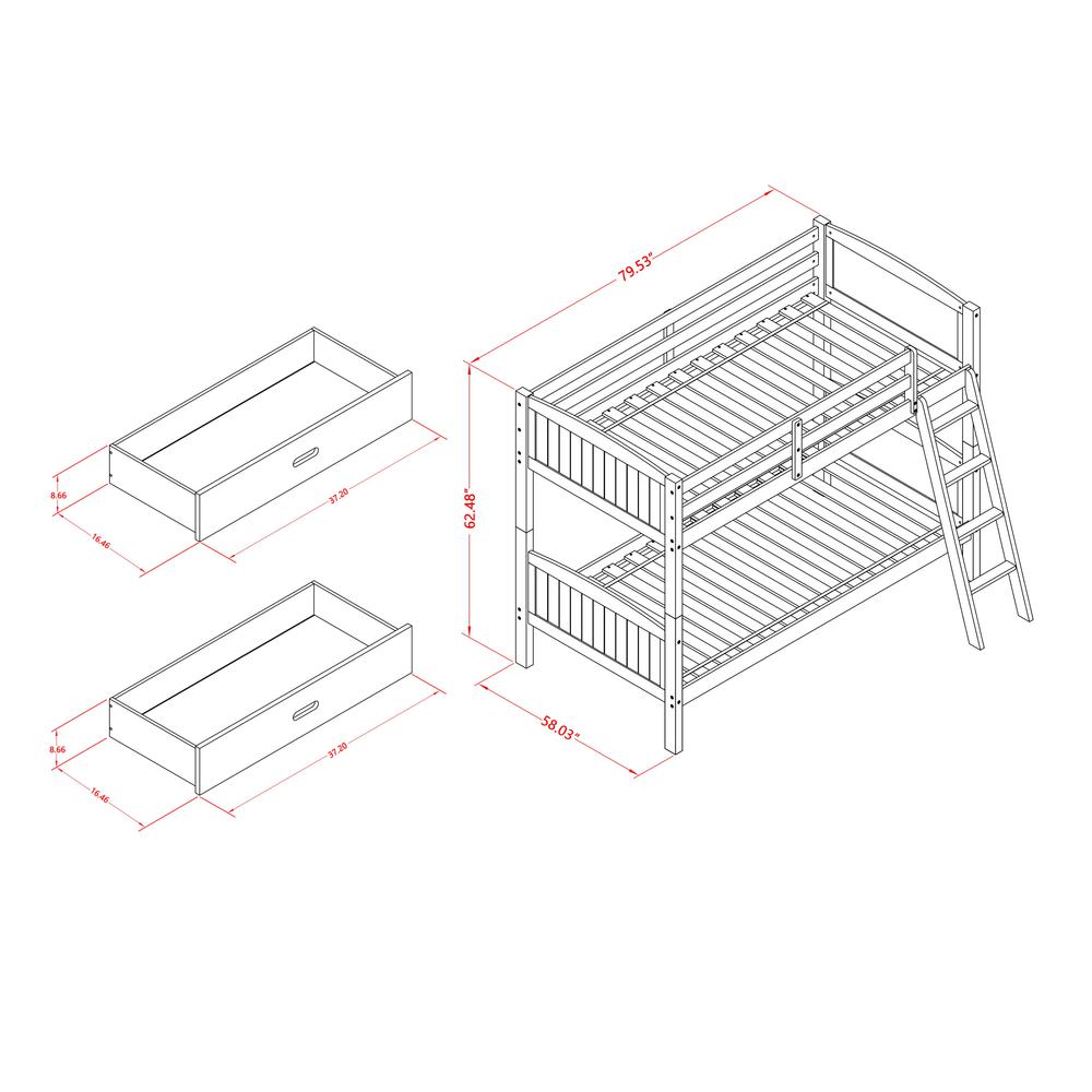 Albury Twin Bunk Bed in White Finish with Convertible Trundle & Drawer