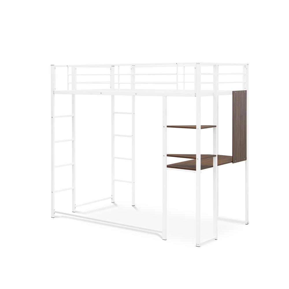 Liese Buckland Collection Twin Loft Bed in White  Powder-Coated Metal Frame for Kids or Teens