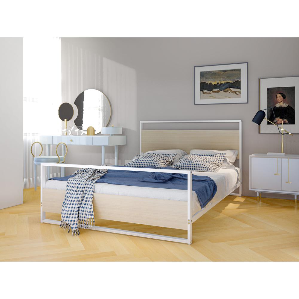 Calida Erie Full Size Platform Bed White  Metal Frame & Wood Laminate, Sleek Contemporary Design