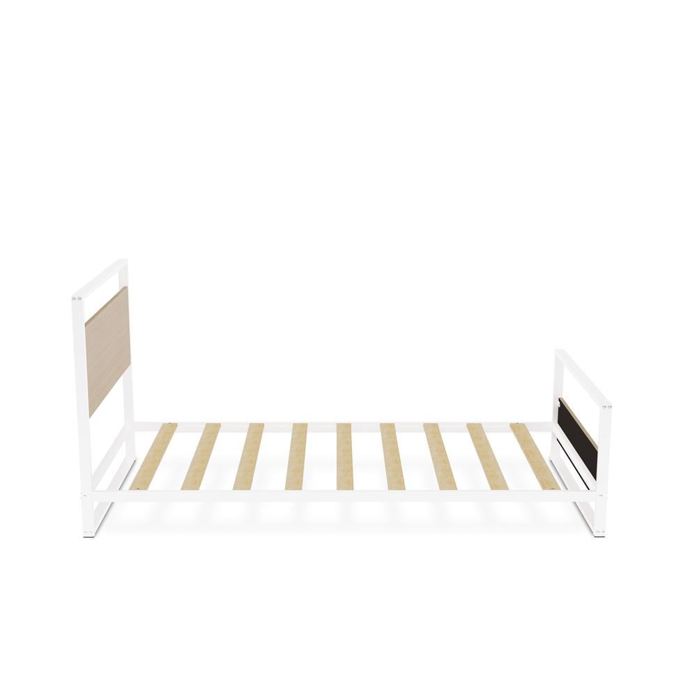 Paras Erie Twin White Metal Bed Frame  Modern Platform Bed with Wood Laminate Accents