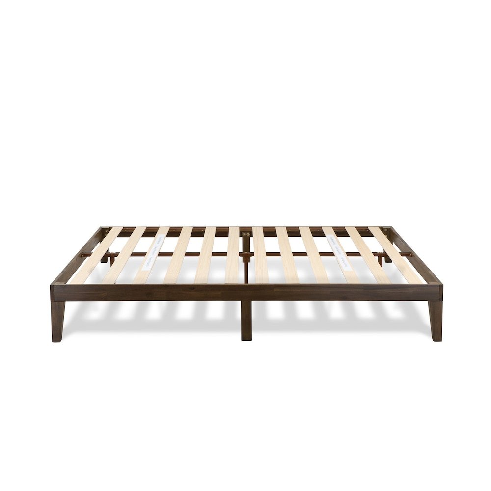 Otaki East West Queen Walnut Wood Panel Platform Bed - No Box Spring Required with Storage Space