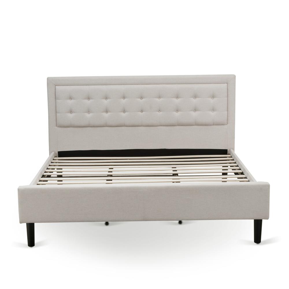 Asami Camden King Size Upholstered Bed in Mist Beige  Linen Fabric, Button Tufting, Black Legs
