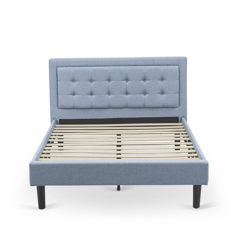 Shiro Denim Full Size Denim Blue Linen Bed Button Tufted Upholstered Headboard