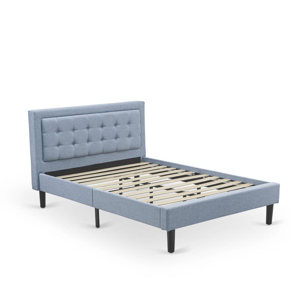 Shiro Denim Full Size Denim Blue Linen Bed Button Tufted Upholstered Headboard