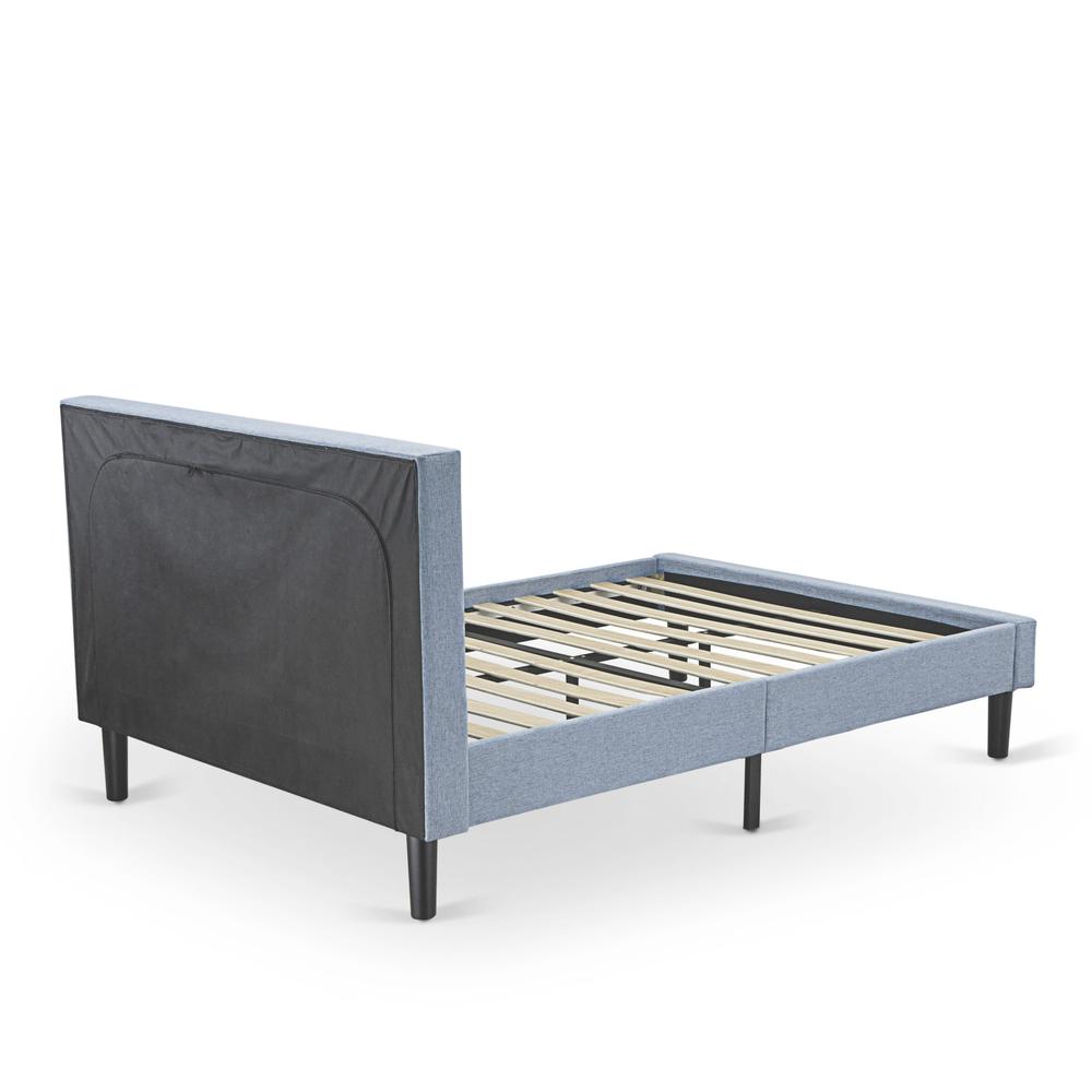 Shiro Denim Full Size Denim Blue Linen Bed Button Tufted Upholstered Headboard