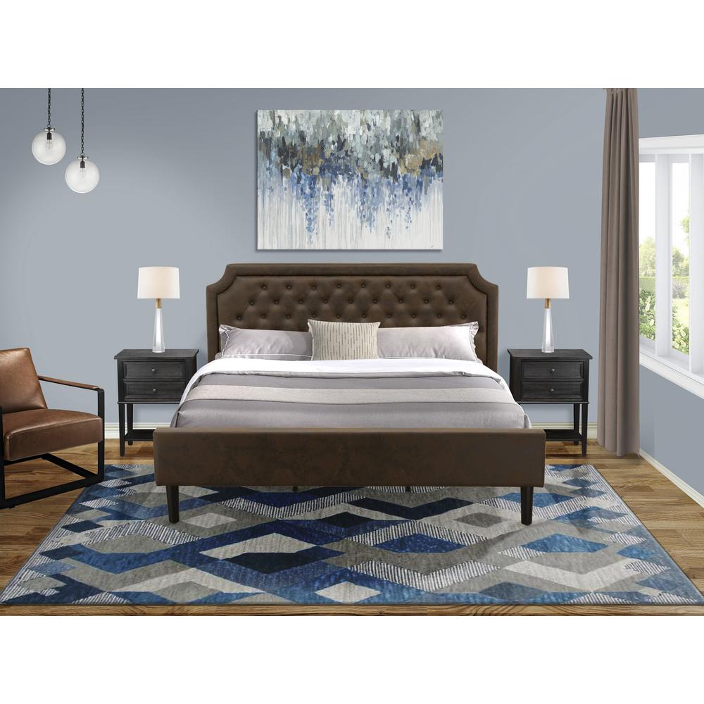 Kaila Granbury Collection King Bed Frame in Black  Textured Upholstered Headboard, Footboard & Wood Slats