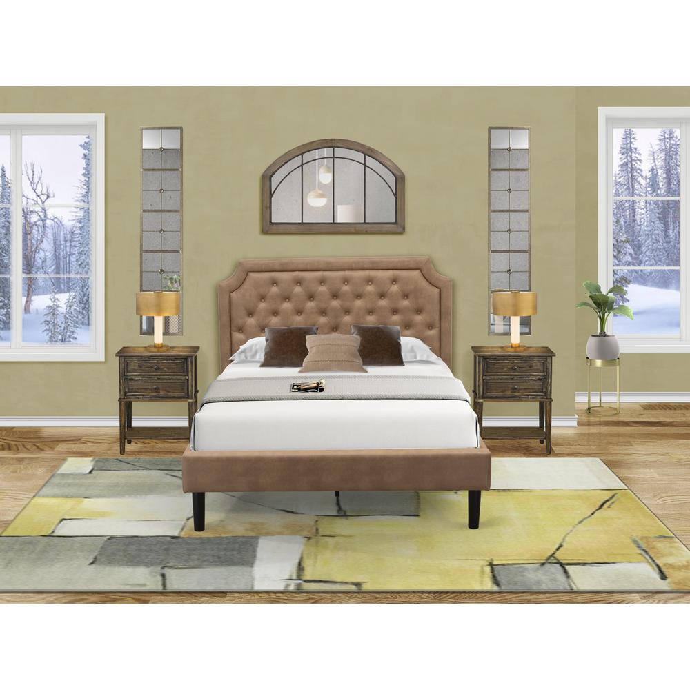 Brava Granbury Full Brown Upholstered Wood Bed Frame  Modern Design with Sturdy 9-Leg Support